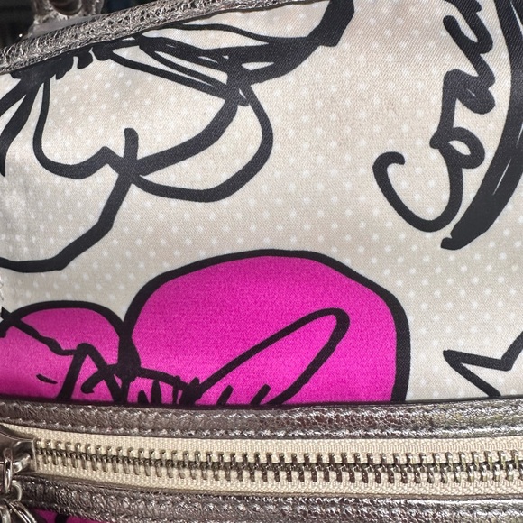 Coach Poppy Beige Floral Satin Metallic Leather Shoulder Bag L1071-16306 - Picture 7 of 12